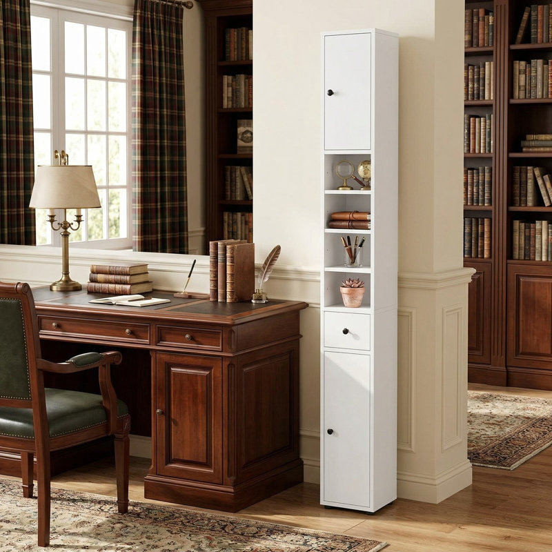 Armoire de rangement autoportante mince et résistante à l'eau avec tiroir coulissant et tablettes de rangement réglables personnalisables pour la salle de bain