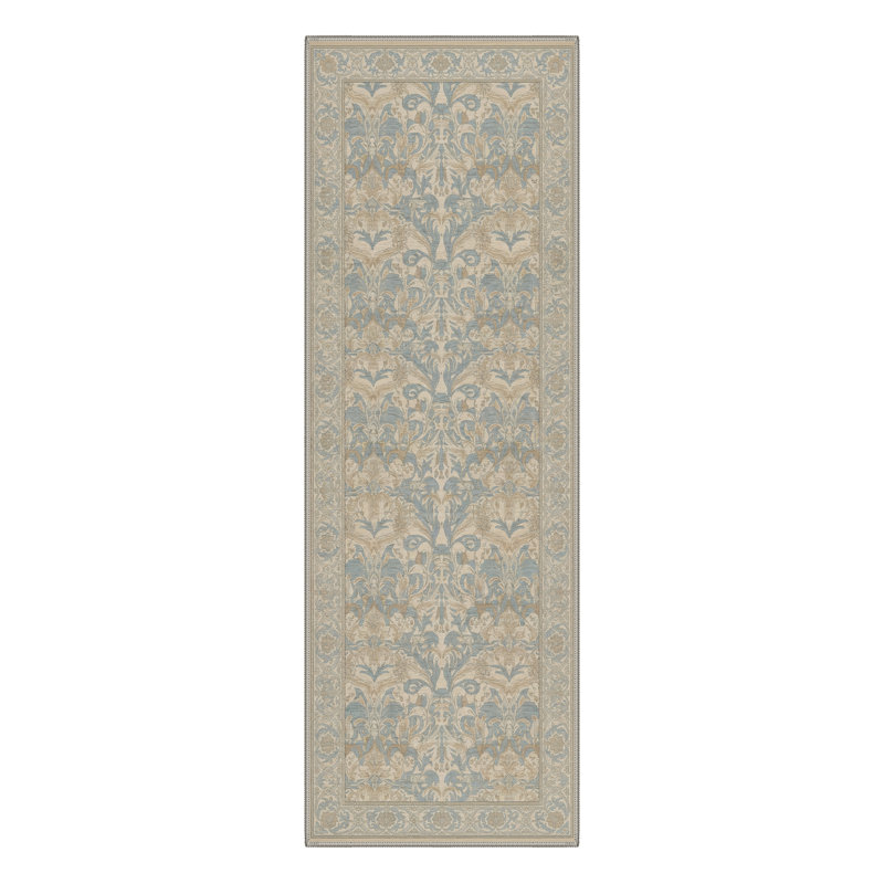 Allendale Verve Floral Machine Washable Blue / Brown Indoor Area Rug with Non-Slip Backing, Runner 2' x 7'