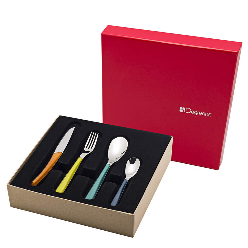 Ensemble de couverts 24 pièces en acier inoxydable 18/10 Quartz, service pour 6, Jaune / Bleu / Rouge