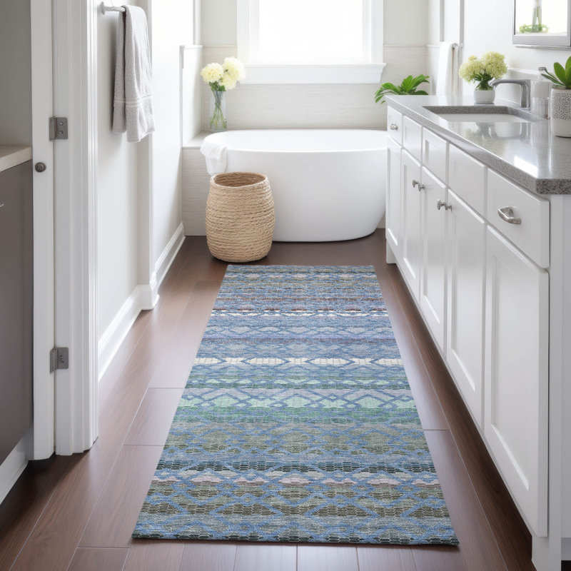 Machine Washable Indoor/Outdoor Chantille ACN2531 Stripes Rug, Denim, Runner 2'3" x 7'6"