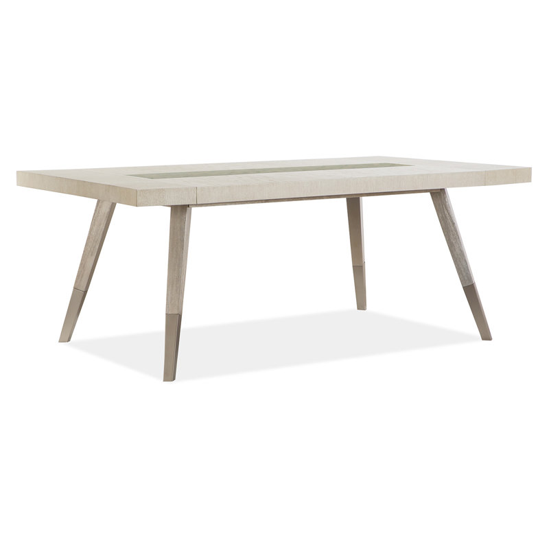 Extendable Rectangular Dining Table With 6 Host Chairs, White/Beige, 7 Pcs: Table, 6 Chairs