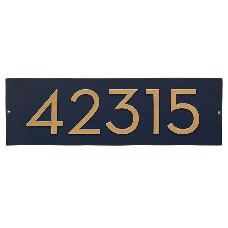 Floating Modern 4" Number Horizontal Address Plaque (5 Digits), Navy, Gold, Yes