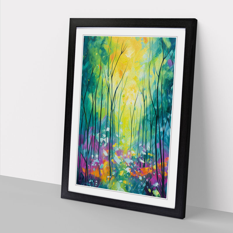 Spring Forest Action - Single Picture Frame Print on Wood, Black , 34cm H x 25cm W x 2cm D