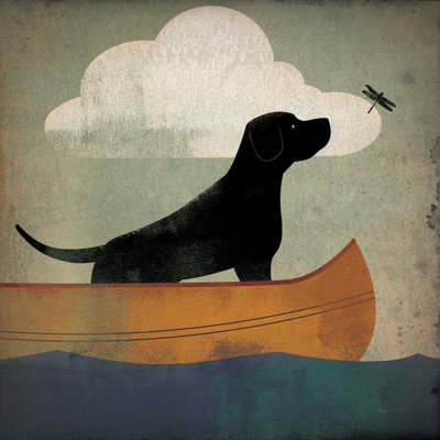 "Black Dog Canoe Ride" by Ryan Fowler Wrapped Canvas Painting Print