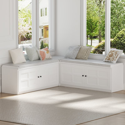 Banc de rangement en forme de L, banc de coin-repas avec banc de coin sans dossier pour le vestiaire de la salle à manger d'entrée, blanc