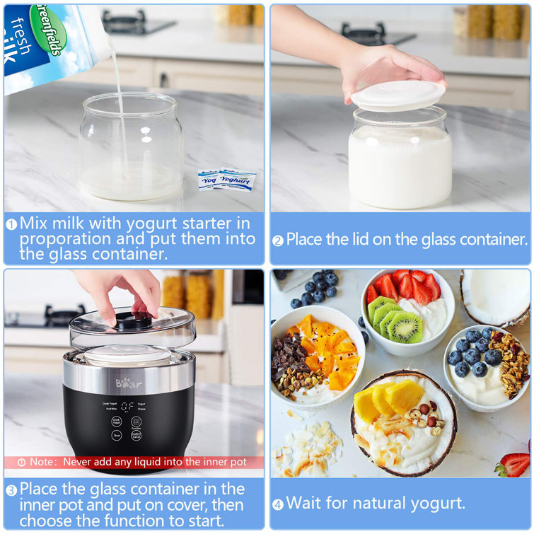 MooJ Yogurt Maker, Greek Yogurt Maker Machine With Strainer And Timer  Control, Yogurt Maker With Stainless Steel Inner Pot, Automatic Digital Yogurt  Maker With 2 Glass Jars 1 Quart For Home Organic