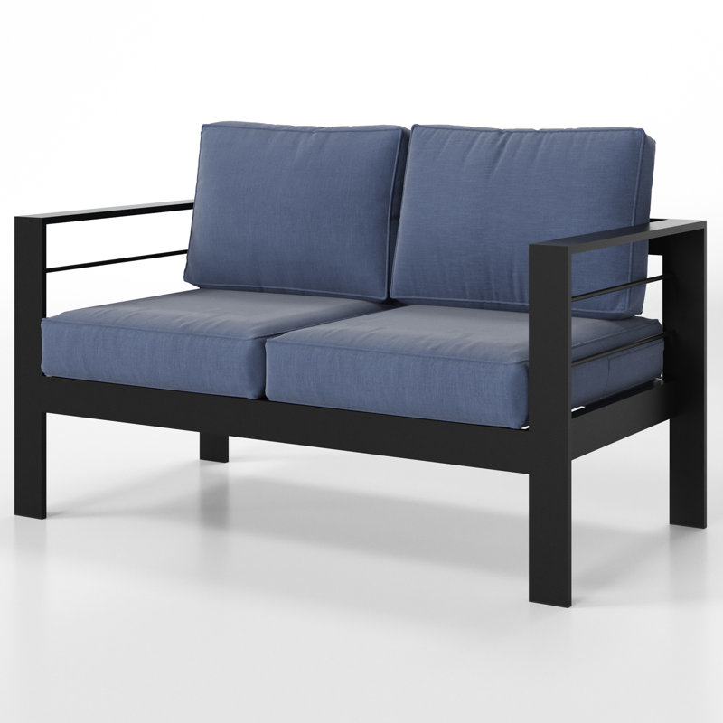 Mobilier d'extérieur à coussin épais de 5 po de couleur bleue avec stabilité en aluminium résistant aux intempéries
