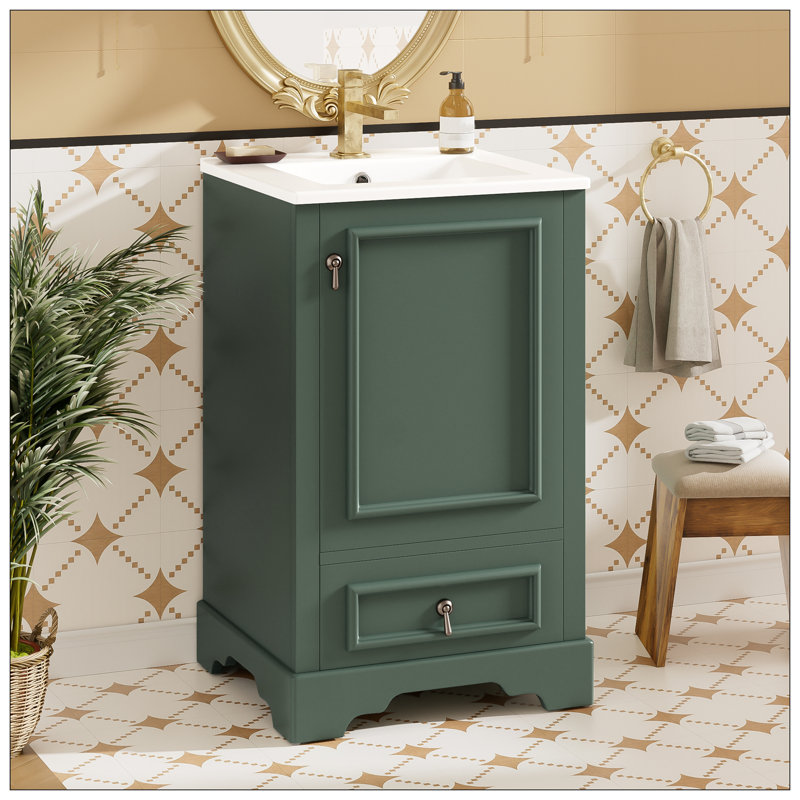Meuble-lavabo pour salle de bain, Vert, Argent argent