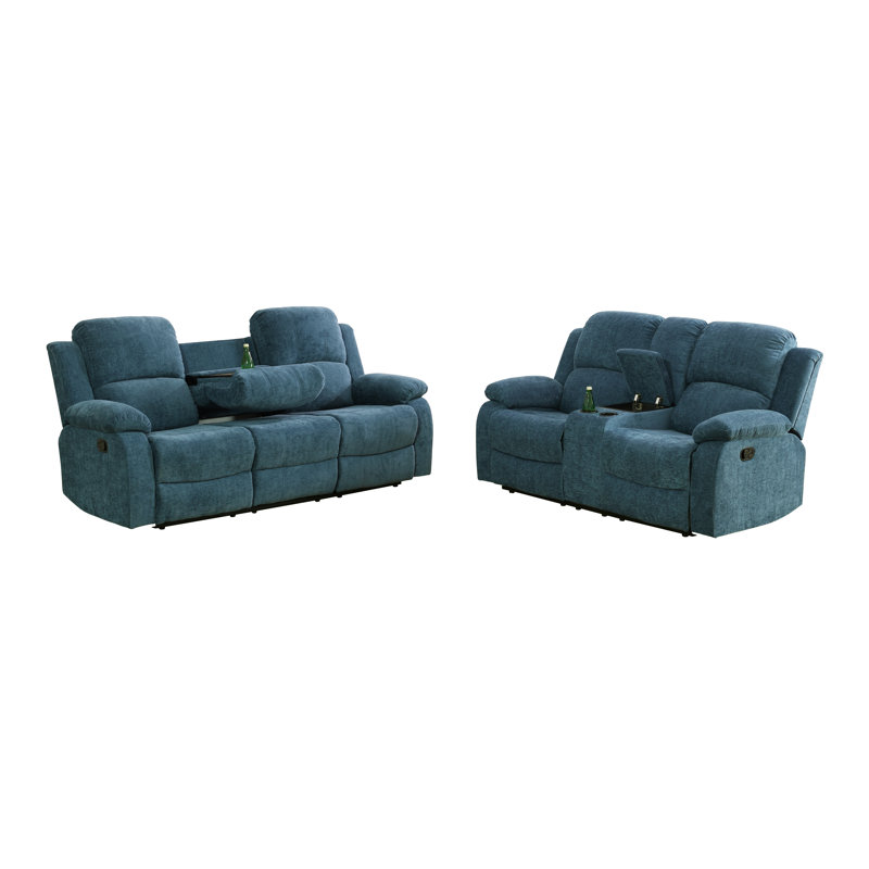 Ensemble de canapé de salon manuel 3 pièces en tissu moelleux bleu clair, Microfibre / microsuède bleu
