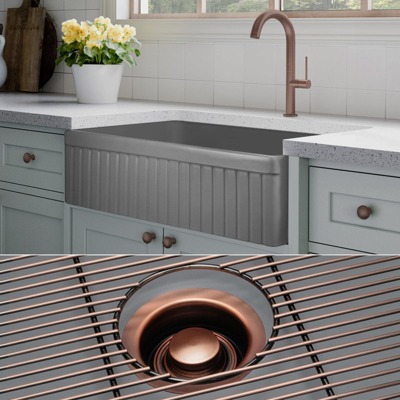 Luxury Solid Fireclay Farmhouse Sink, Antique Copper Accessories