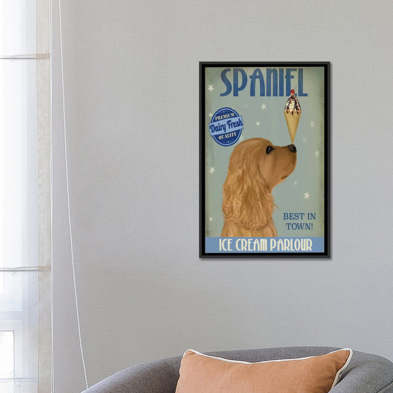 « robinets épagneul ice crème », reproduction d’impression sur toile tendue Fab Funky, Toile encadrée noire, Pas de tapis