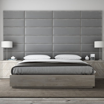 Panneaux muraux rembourrés Sapan - Têtes de lit murales King/Cal King - Velours bleu paon - Twin/King - Ensemble de 4 panneaux modulaires
