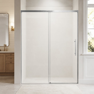 44-48" W x 72" H Frameless Single Sliding Shower Door with Fixed Panel, 6mm Tempered Glass, Brushed Nickel