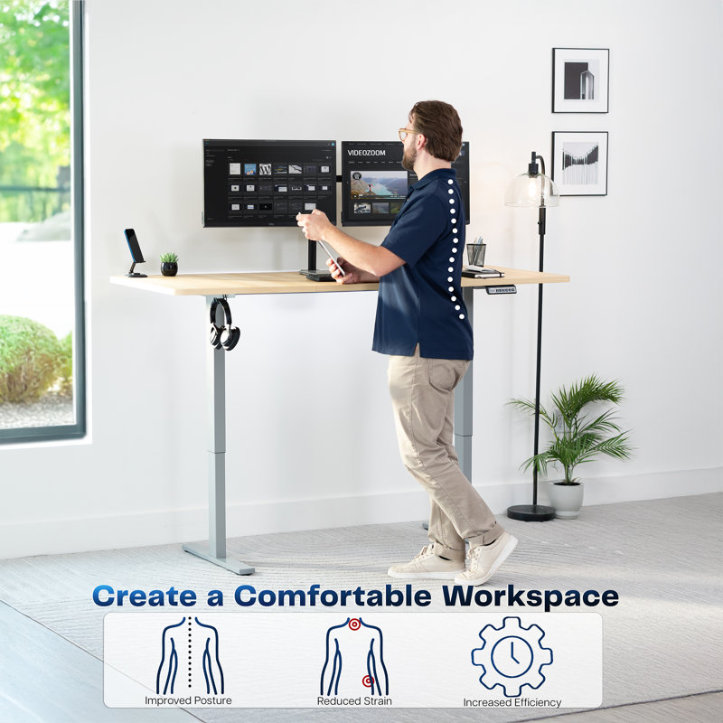 VIVO Single Motor Electric Desk with Push Button Memory Controller, Light Wood/Gray, 48.5" H x 71" W x 30" D