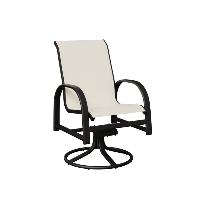 Chaise berçante pivotante en aluminium noir mat Amma avec toile blanche, Aluminium noir mat, Blanc