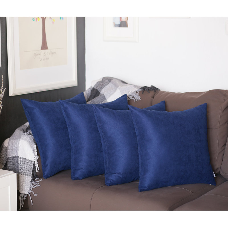 Navy Blue Polyester Euro Throw Pillow Covers, Set of 4