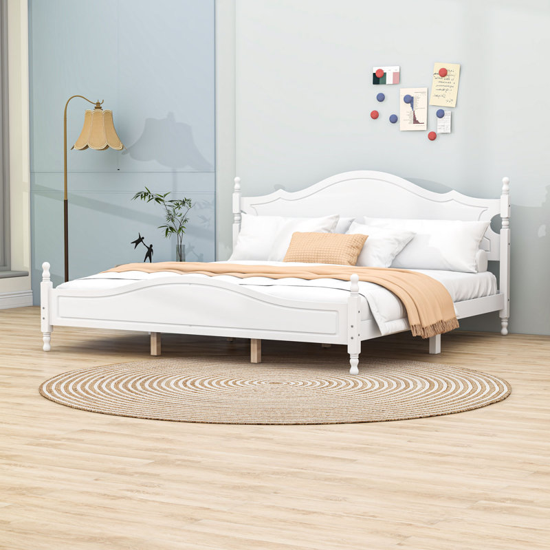 Lit plateforme en bois avec tête de lit, Blanc