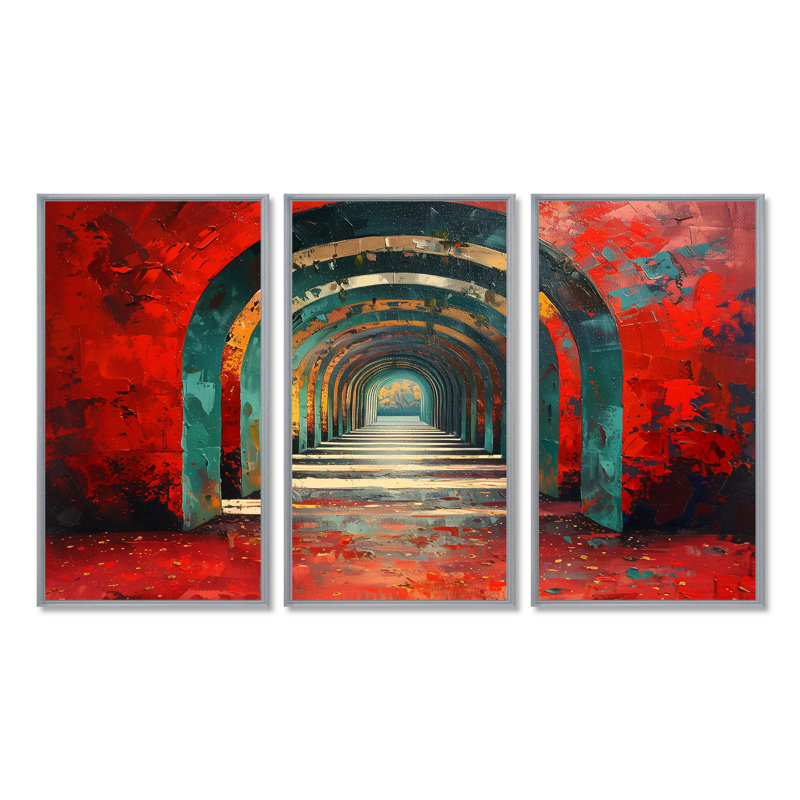 Ensemble de salon art mural rouge et rouge, H 28 po x l 12 po x P 1 po, Toile argentée avec cadre flottant