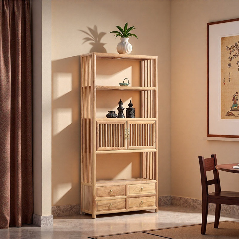 New Chinese Classic Minimalist Style Bookcase, Burlywood