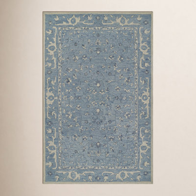 Cosenza Lenville Floral Handmade Tufted Wool Blue Area Rug
