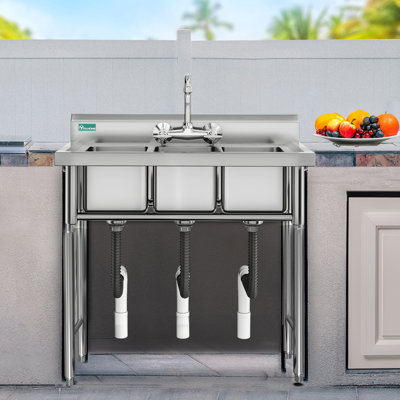 38.9'' L x 38.9'' W Silver Free Standing Laundry Sink
