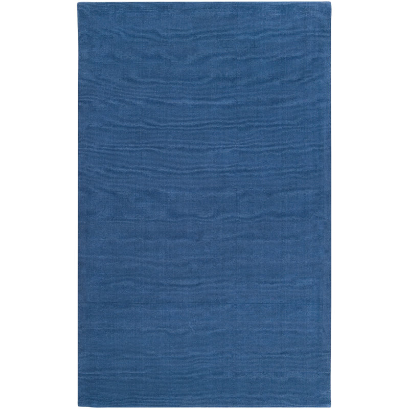 Tapis bleu foncé en laine fait à la main Crowe, Rectangle 5 pi x 8 pi