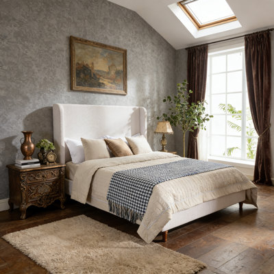 Lit plateforme tapissier avec tête de lit haute, conceptions minimalistes en chenille de qualité supérieure, lit plateforme simple de style rétro sans sommier, assemblage facile