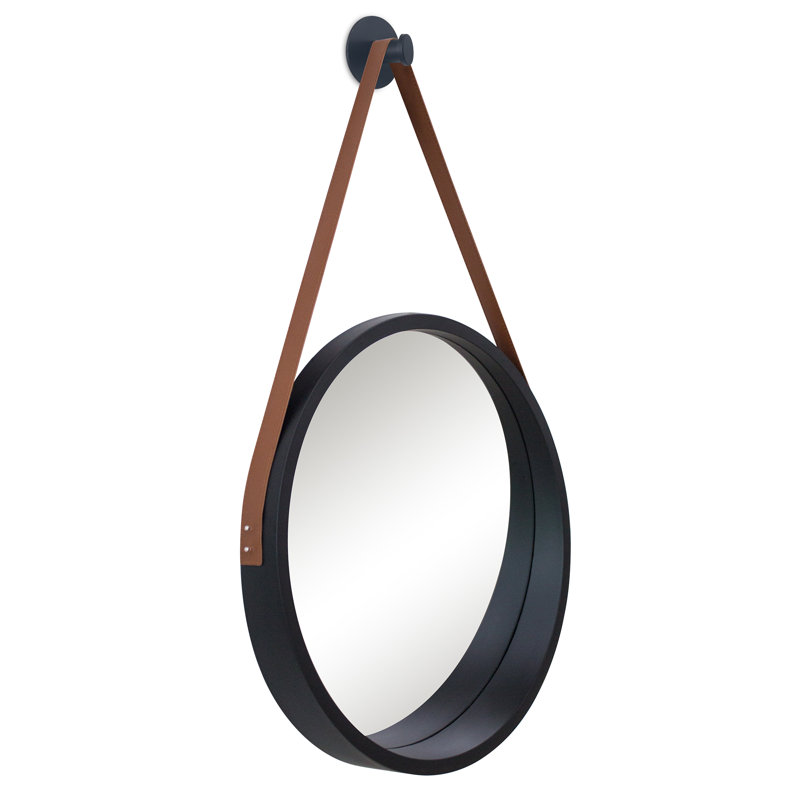 Miroir norvégien rond noir, H 16 po x l 16 po