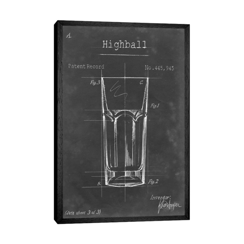 Barware Blueprint II by Ethan Harper - Print on Canvas, 101.6 cm H x 66.04 cm W, Black Framed Canvas