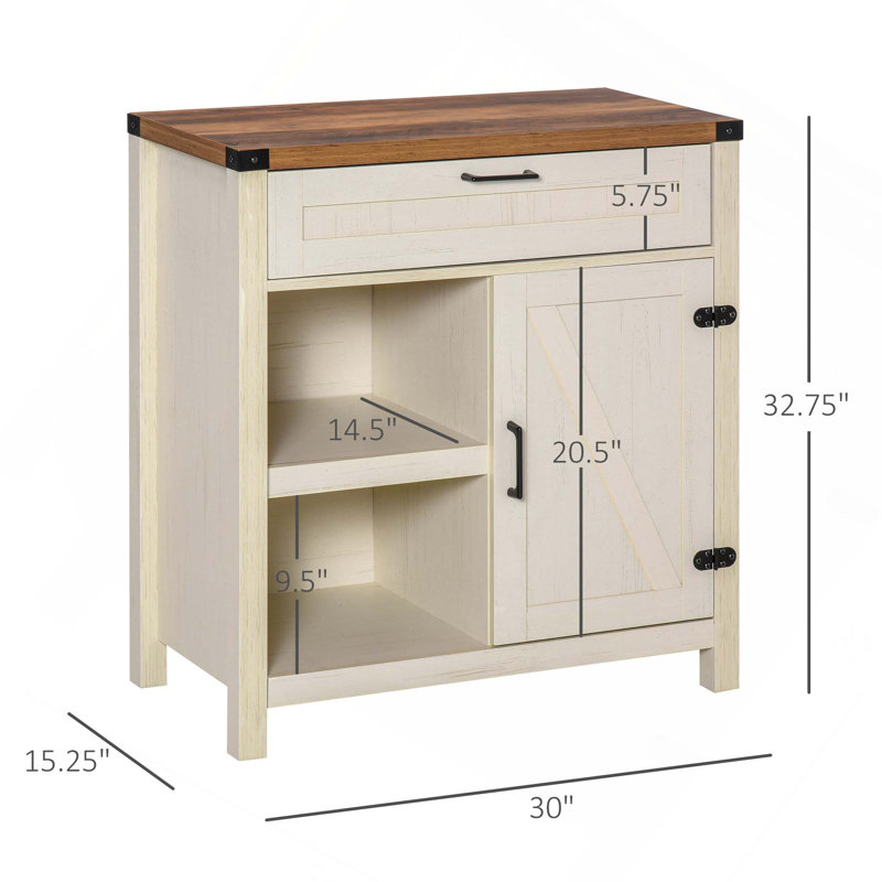 Buffet Farmhouse avec porte de grange pour rangement rustique dans la cuisine, le salon et la salle à manger