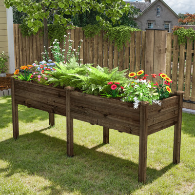 Grand pot à fleurs surélevé en bois à double empilage avec trous de drainage