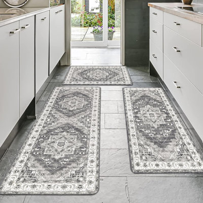 Cushioned Kitchen Rug Sets 3 Piece Anti Fatigue Kitchen Mats for Floor Non Slip Waterproof Kitchen Rugs and Mats Comfort Standing Mat Runner for Home Office,Sink,Laundry