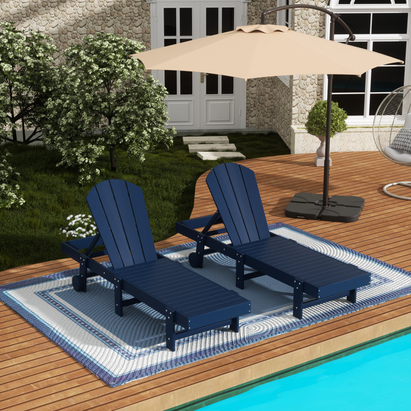 Ensemble de chaises longues inclinables extérieures en poly Lagune, Bleu marine