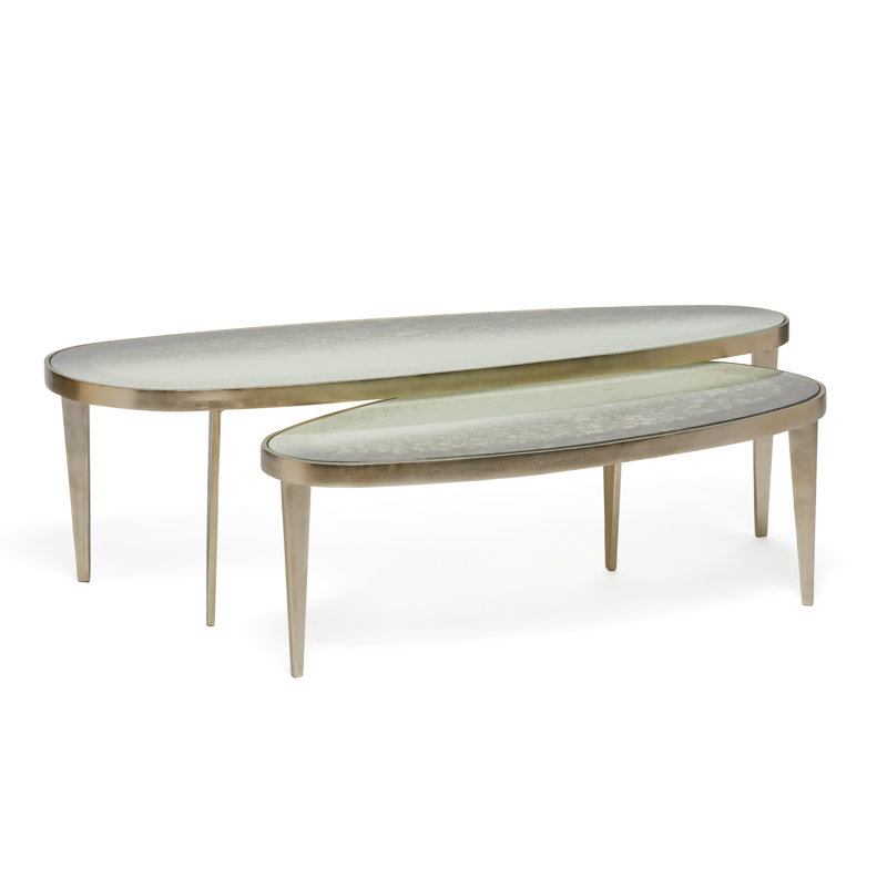 Taupe Gray Glass Top Coffee Table with Champagne Base
