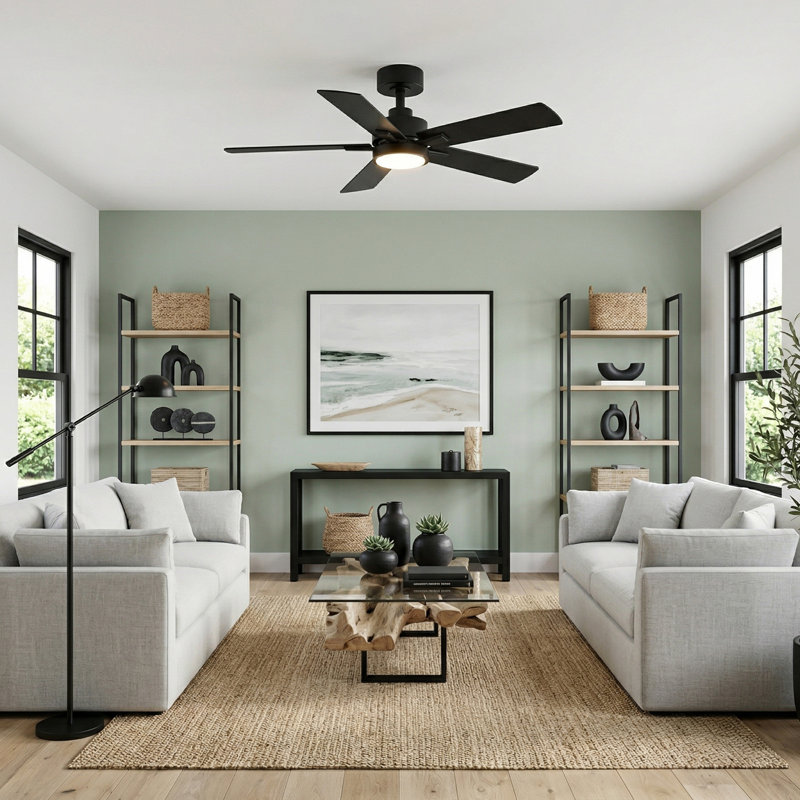 42" 5-Blade Ceiling Fan with LED Light and Remote, 6 Speeds Reversible DC Motor, 3CCT LED