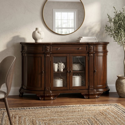 Sabra Traditional Wood Sideboard with Glass Cabinet Storage