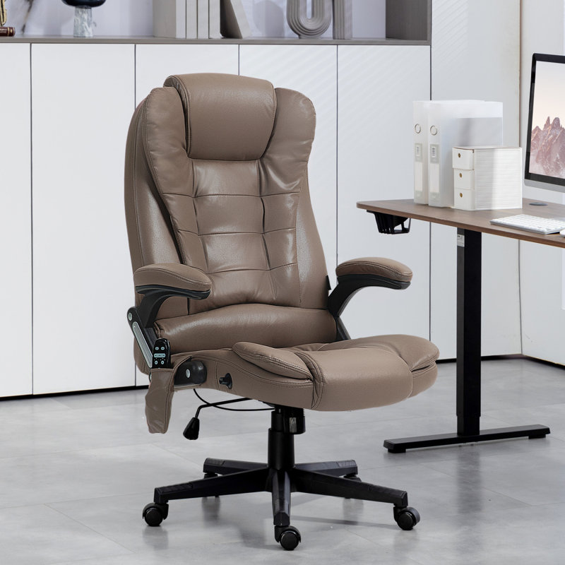 6 Point Vibrating Massage Office Chair With Heat, Microfiber High Back Executive Office Chair With Reclining Backrest, Padded Armrests And Remote