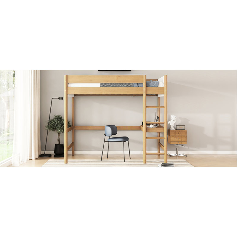 Lit mezzanine simple avec bureau et rembourrage moelleux - Espace de vie confortable et confortable
