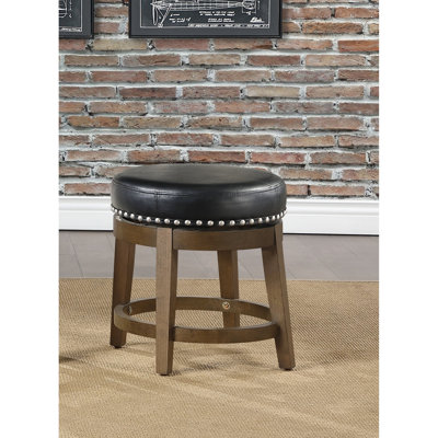 Of 2 Stools, 360-degree Swivel, Brown Faux Leather, Solid Wood, Captivating Dining Chair Transitional Style Leather Swivel Stools - Nailhead Trim, Wood Base For Room Furniture