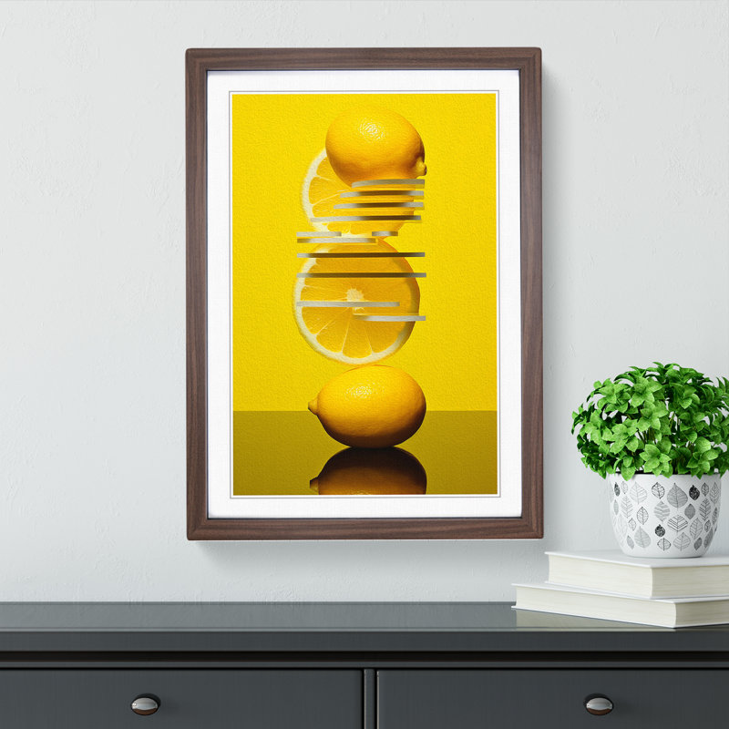 Sliced Lemon Constructivism - Single Picture Frame Print on Wood, 34cm H x 25cm W x 2cm D, Walnut