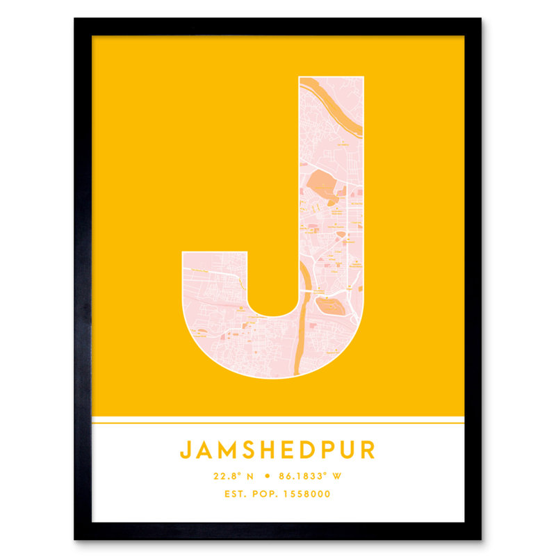 Jamshedpur City Map Jamshedpur Yellow - Single Picture Frame Typography