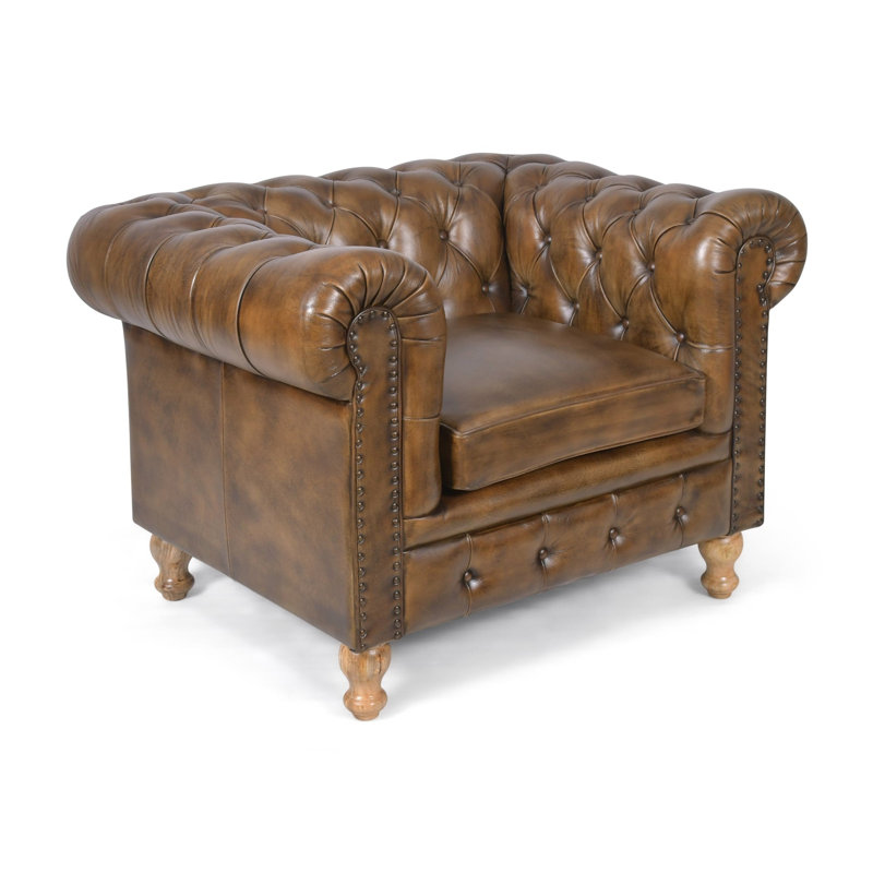 Genuine Leather Upholstered Armchair in Brown