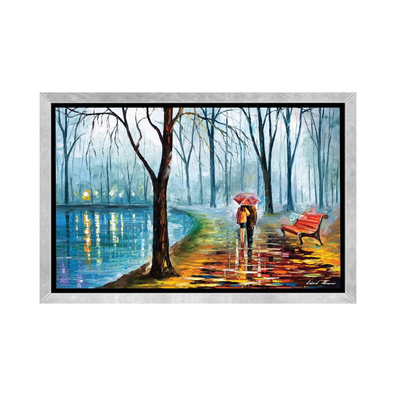 «Inside the Rain» par Leonid Afremov - reproduction d'art encadrée, H 40 po x l 60 po x 1,5 po, Toile avec cadre argenté