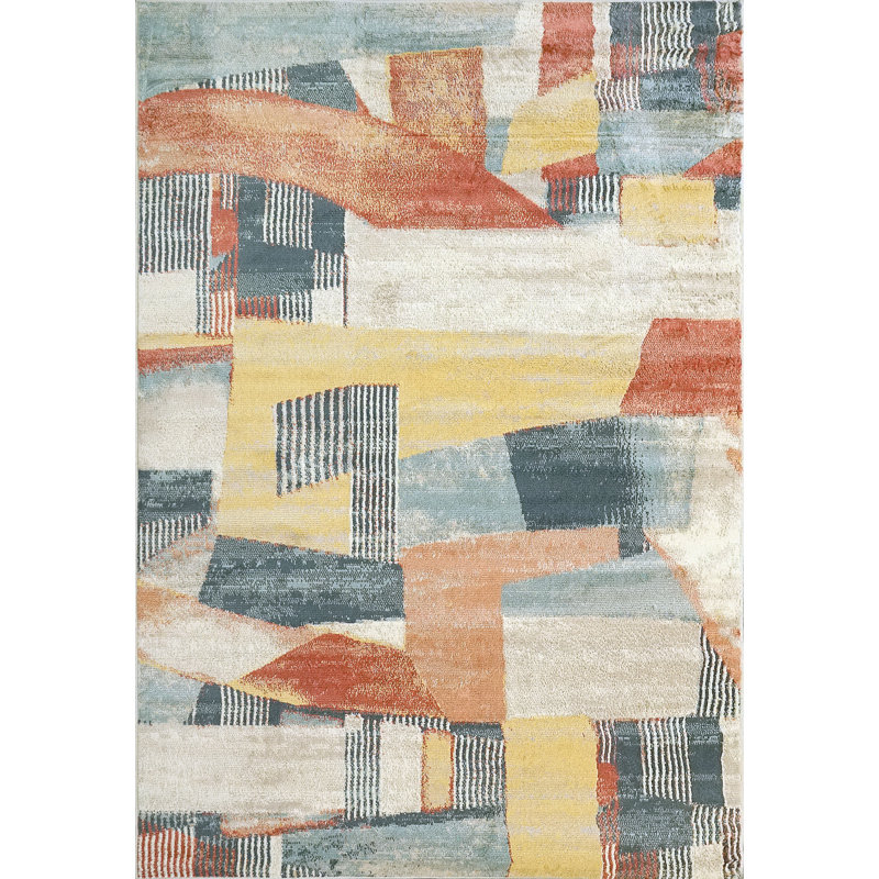 Tapis bleu / rouge abstrait Aloizas, Rectangle 5 pi x 7 pi