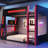 Twin Wooden Gaming Bunk Bed with Desk, Two Storage Shelves, USB Charging & LED Light,Black+Red-2009970005-2009969994