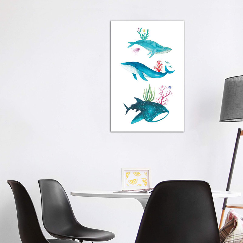 Créatures de l'océan - impression, Toile tendue, Pas de tapis, H 48 po x l 32 po x P 1,5 po