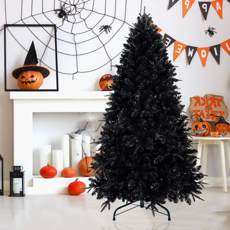 Arbre de Noël pré-éclairé en PVC noir avec lumières DEL fraîches, 5'