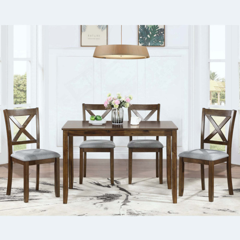 Wooden Dining Rectangular Table Set For 4,Kitchen Dining Table For Small Space, Walnut