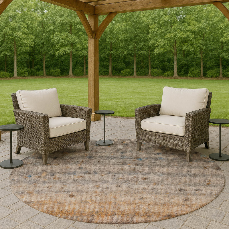 Machine Washable Indoor/Outdoor Emelia ACN2315 Stripes Rug, Round 8'