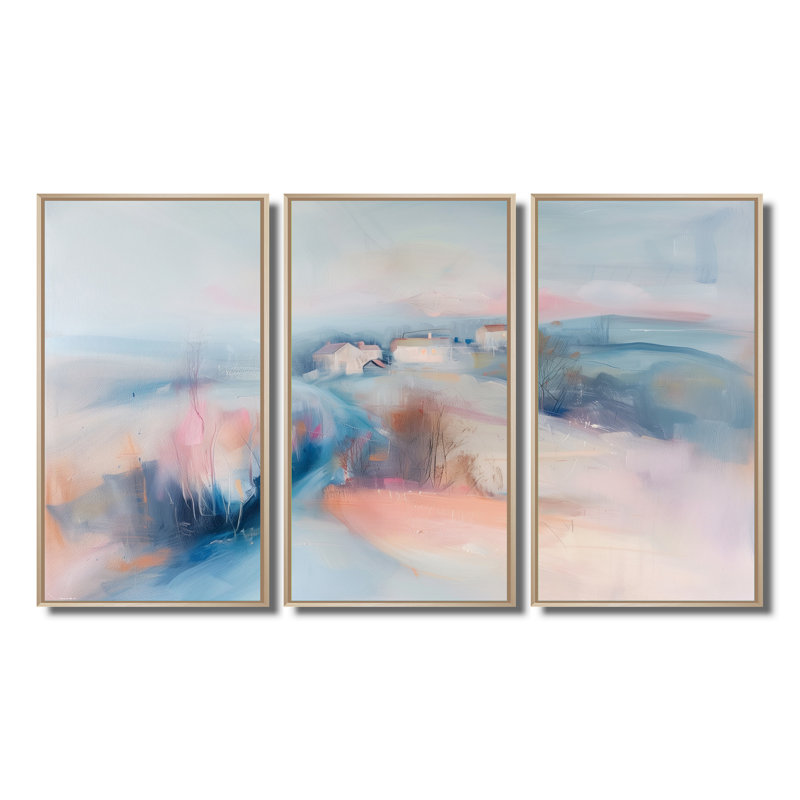 Ensemble de salon Wall Art, Toile naturelle avec cadre flottant, H 32 po x l 48 po x P 1 po